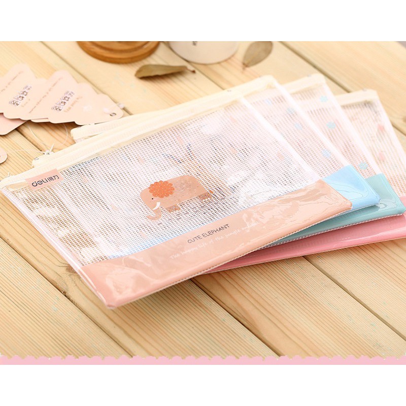 TÚI lưới clear bag đựng bút, đồ dùng học tập khổ A5 có khóa kéo tiện dụng