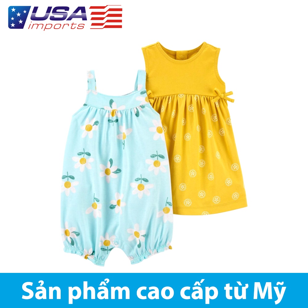 Set áo liền quần hai dây kèm đầm cotton vàng Car-tờ Auth Từ Mỹ (1K657910)