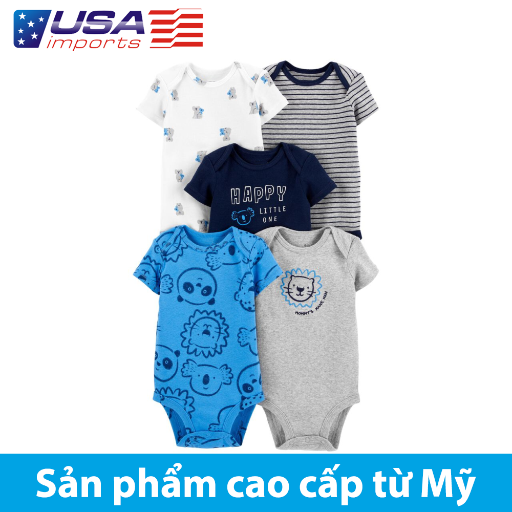 Set 5 bodysuit tay ngắn sư tử xanh xám Car-tờ Auth Từ Mỹ (1K648510)