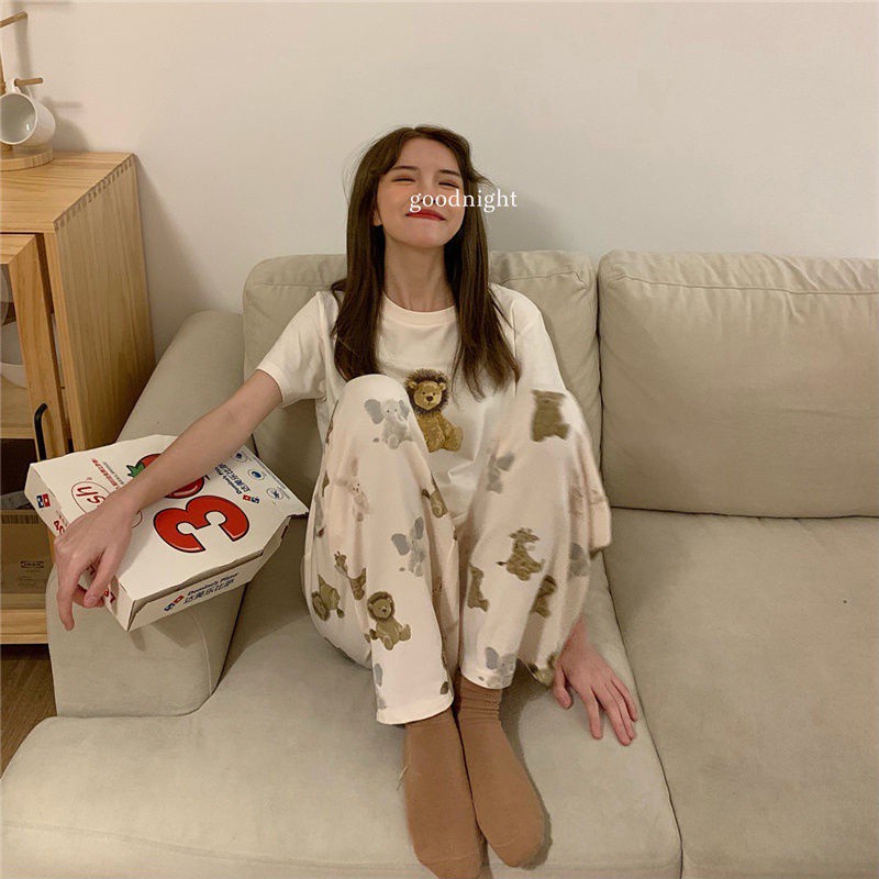 Quần Ngủ Mùa Hè Dáng Suông Thoải Mái In Hình Động Vật Dễ Thương Phong Cách Hàn Quốc