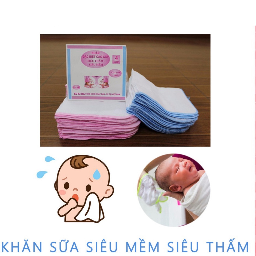 khăn sữa cho bé, Chính Hãng KIBA Siêu Mềm 2 Lớp 3 Lớp 4 Lớp 25x25cm [ Set 10 cái ]