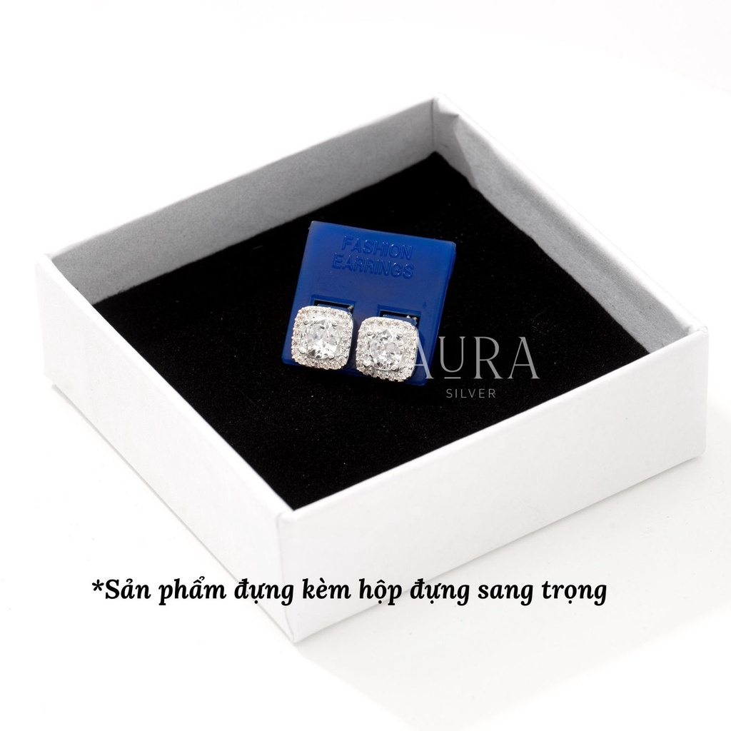 Khuyên tai bạc 925 bông tai nữ hình vuông đính đá lấp lánh-KT18