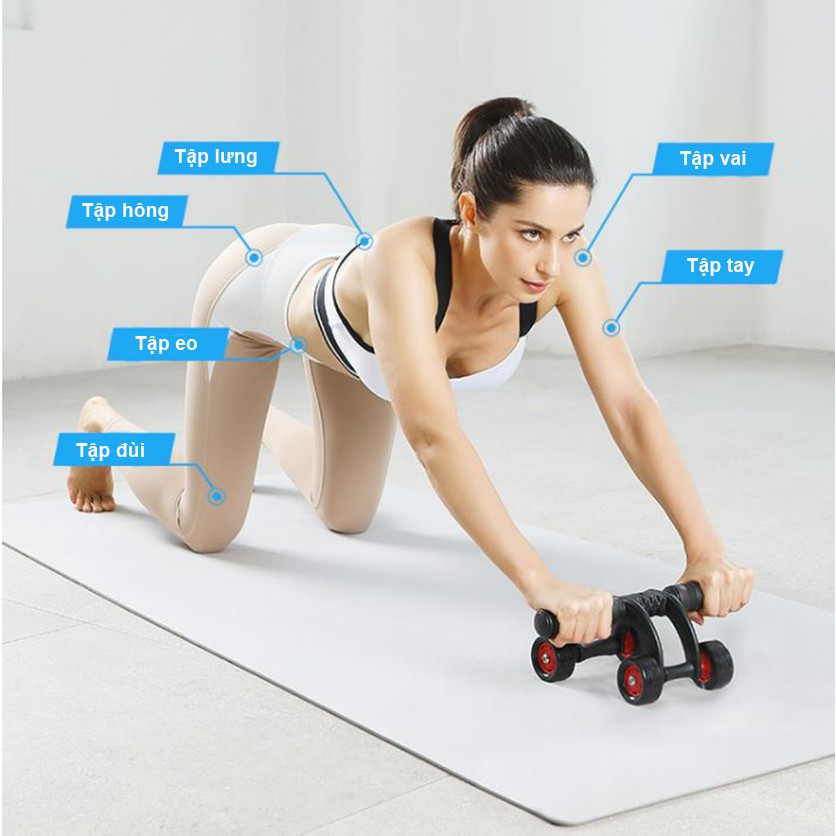 Con lăn tập cơ bụng 4 bánh cỡ lớn cao cấp