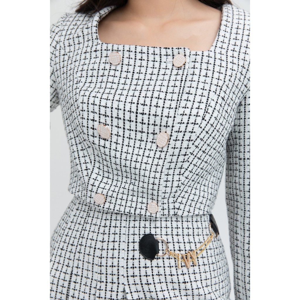 [NHẬP WABRTL5 GIẢM 10% TỐI ĐA 50K ĐH 250K ]Áo khoác nữ Tweed họa tiết kẻ IVY moda MS 67C5763