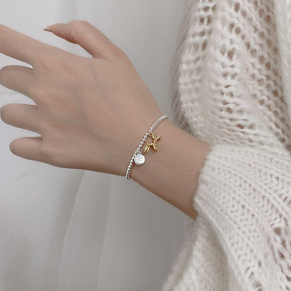 Vòng Tay Chuỗi Hạt VANES1 Co Giãn Phối Mặt Khắc Chữ Phong Cách Retro Cho Nữ