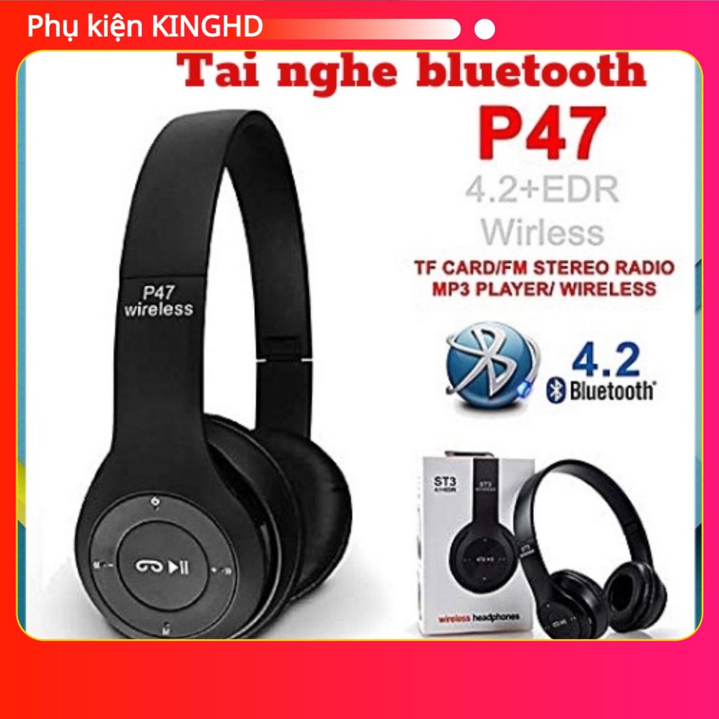Tai Nghe chụp tai không dây kết nối bluetooth P47 có khe cắm thẻ nhớ - Bảo hành