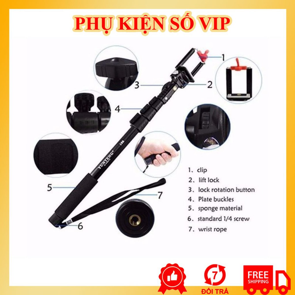 Gậy Tự Sướng bluetooth 🔴FREESHIP🔴 Khi Nhập [SELFIL] Combo Gậy Chụp Ảnh YUNFENG 1288 + Nút Bluetooth + Đầu kẹp cao cấp