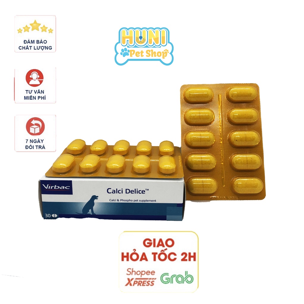 Viên Canxi cho chó mèo Pháp Virbac viên Calci Delice cho chó con, chó thiếu hụt dinh dưỡng vỉ 10 viên- Huni Petshop