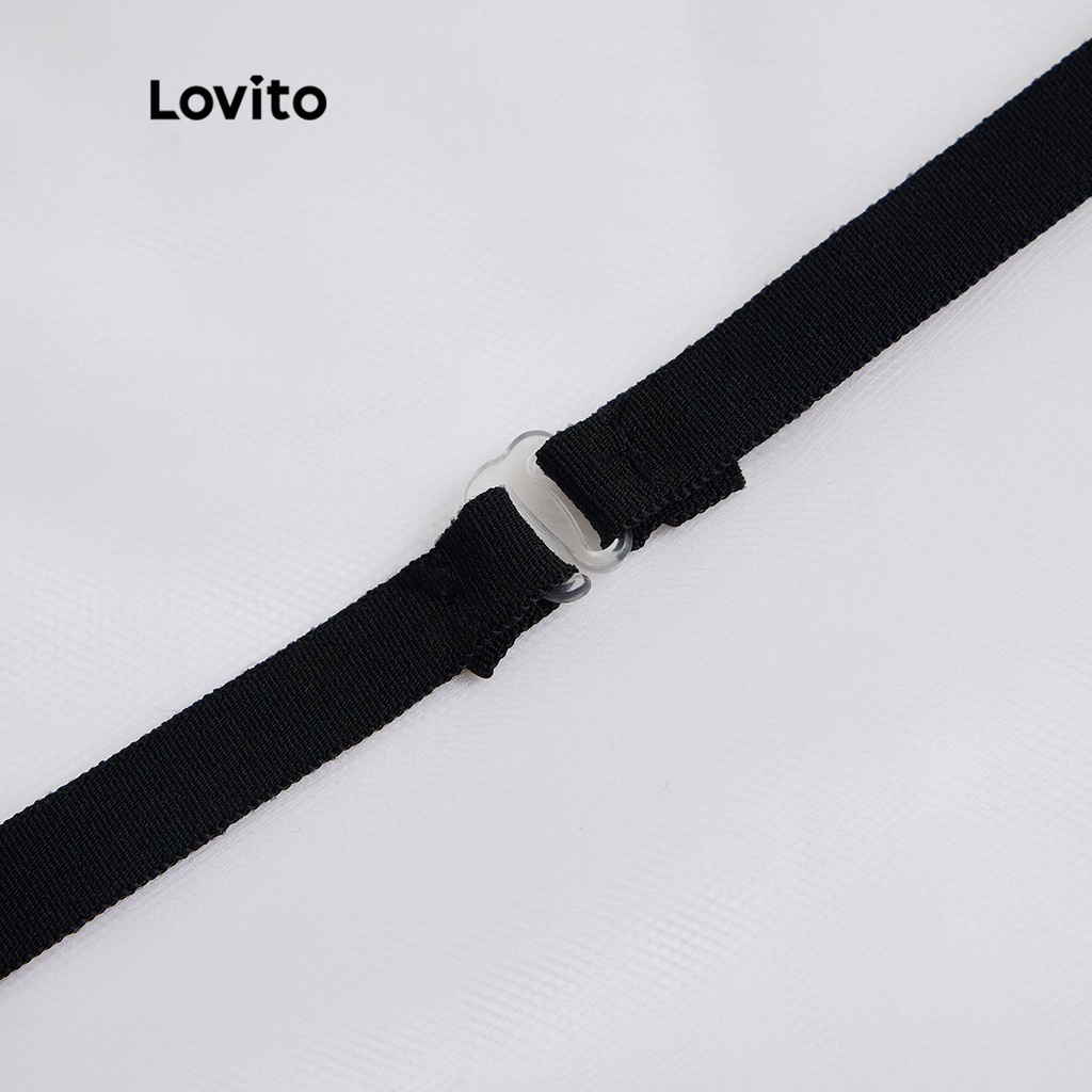 Đồ lót ren hoa Lovito đan chéo vòng tròn không có miếng đệm quyến rũ L17X618 (Đen)