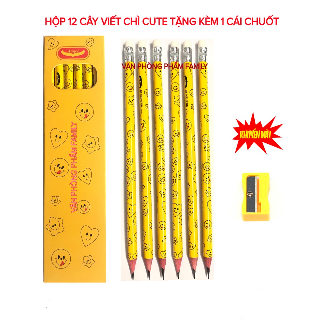 Hộp 12 cây viết chì gỗ 2B hàng nhập khẩu cao cấp + tặng 1 chuốt viết chì, nét đậm và không chất độc hại an toàn tuyệt đố