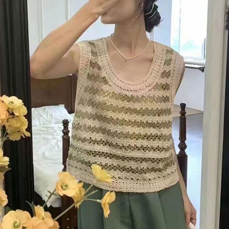 Áo Sweater Dệt Kim Sát Nách Phối Lỗ Lưới Thời Trang Trẻ Trung