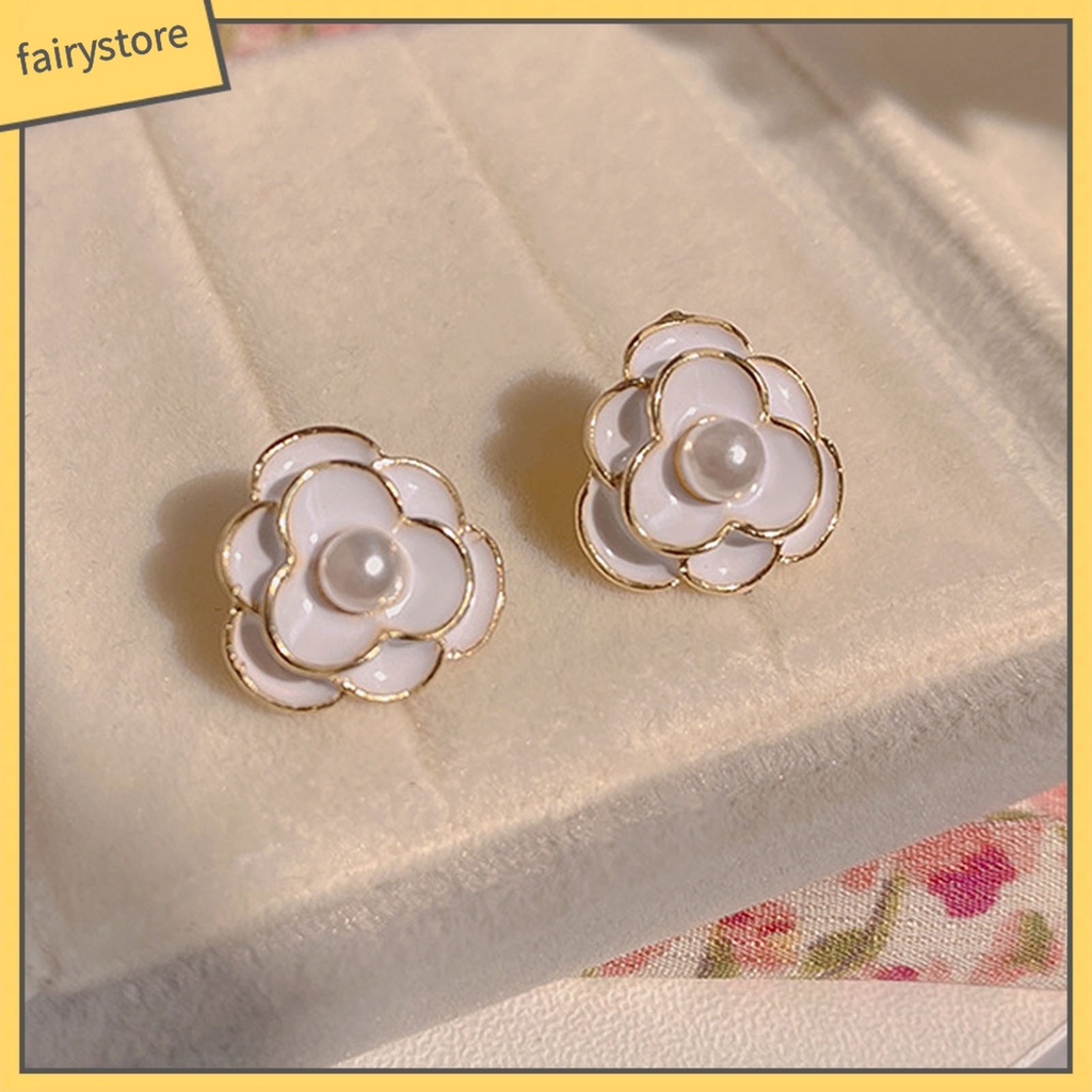 1 Đôi Bông Tai Hình Hoa Đính Ngọc Trai Giả Lấp Lánh