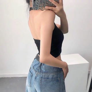 Áo croptop yếm kiểu dây choàng cổ ôm body (Video,chất co giãn tốt)