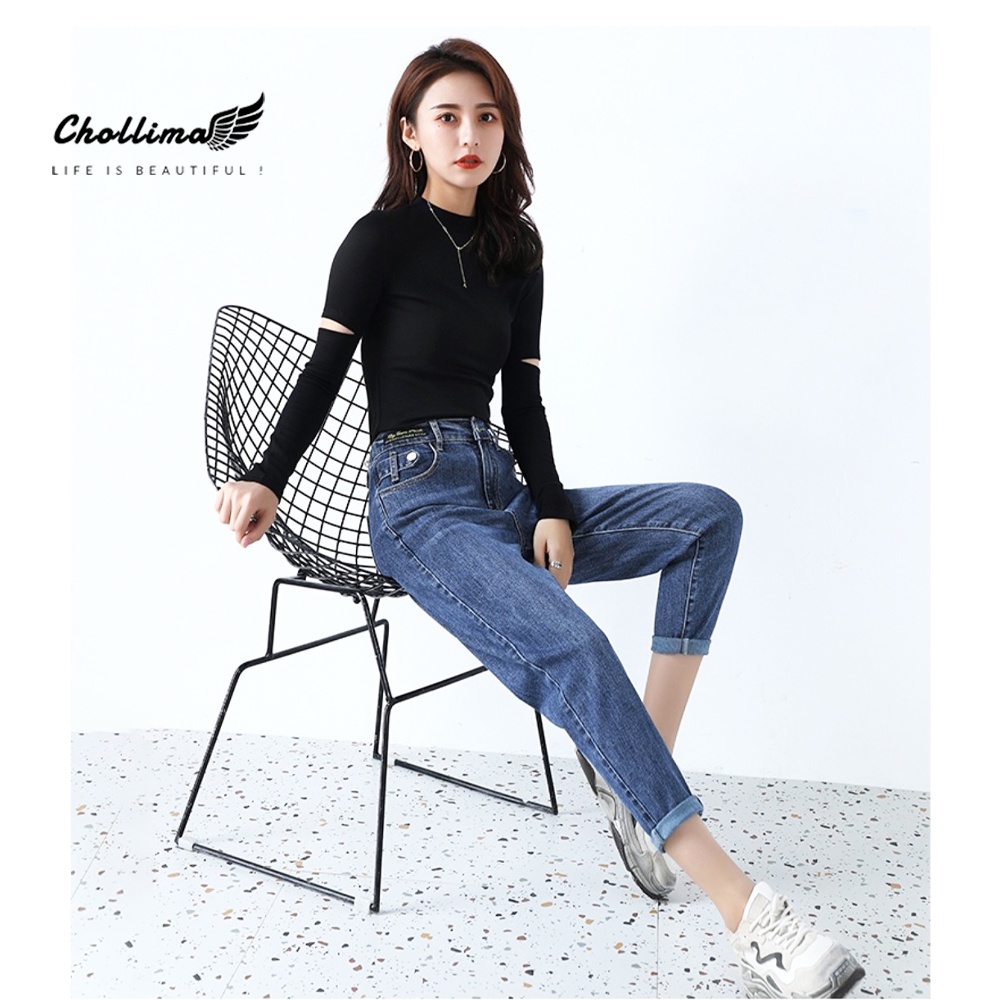 Quần baggy jeans nữ Chollima form rộng lưng thun gắn mạc đen QD008 ulzzang phong cách hàn quốc | BigBuy360 - bigbuy360.vn