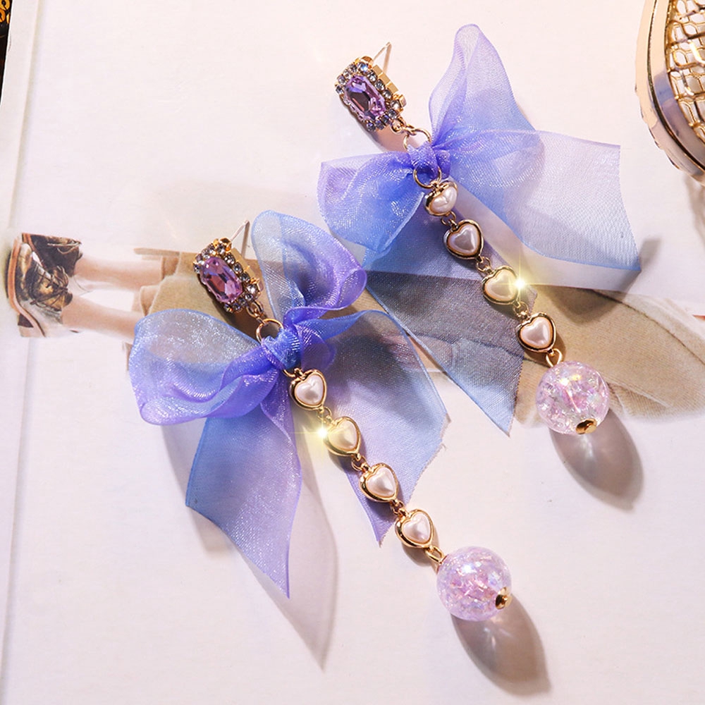 MXGOODS Bow Transparent Ball Pendant Brincos Long Tassel Dangle  Earrings