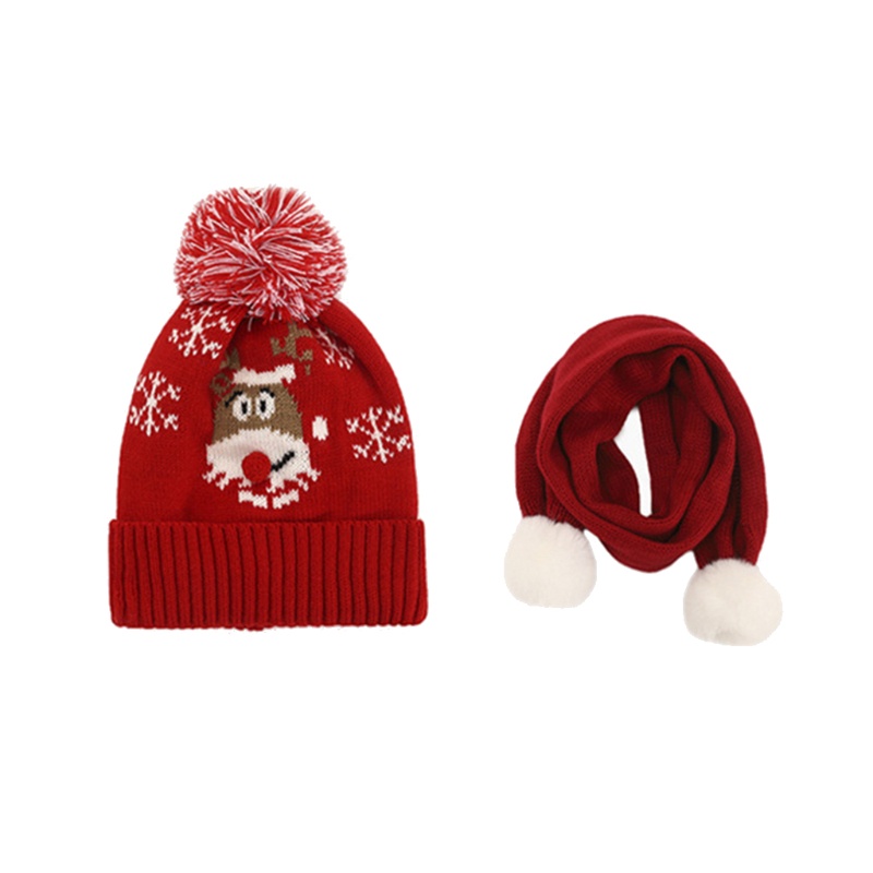 Set Mũ beanie + Khăn Choàng Cổ Hoạ Tiết Giáng Sinh Hoạt Hình Cho Bé