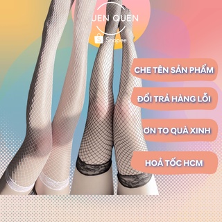 Tất lưới QUENQUEN đồ ngủ sexy đồ ngủ nữ cosplay ren lưới hoa văn màu trắng màu đen freesize