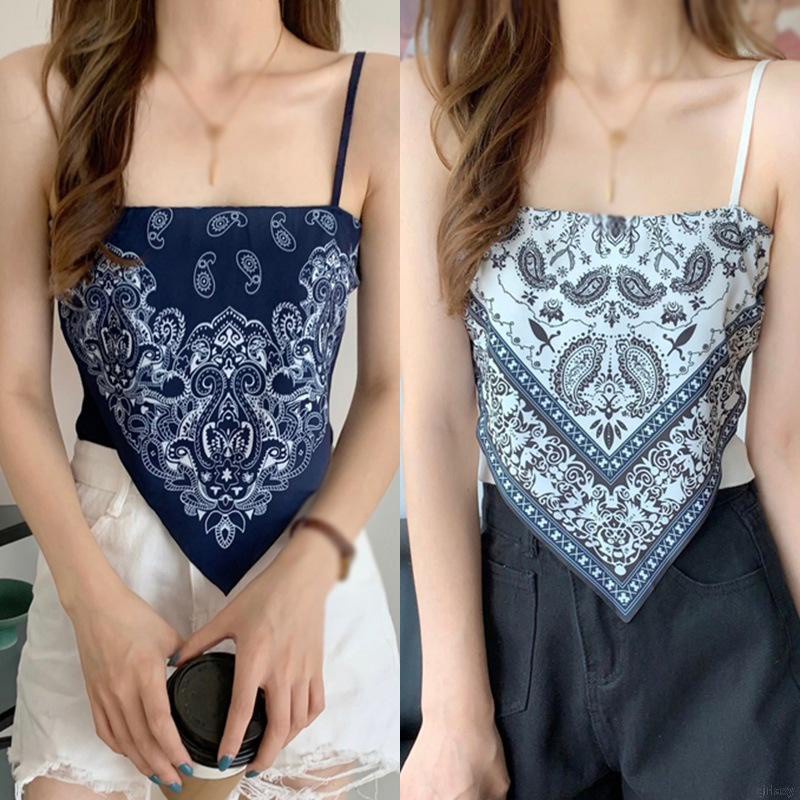 Áo Croptop Hai Dây Hở Lưng In Họa Tiết Phong Cách Hàn Quốc Cổ Điển Quyến Rũ Cho Nữ