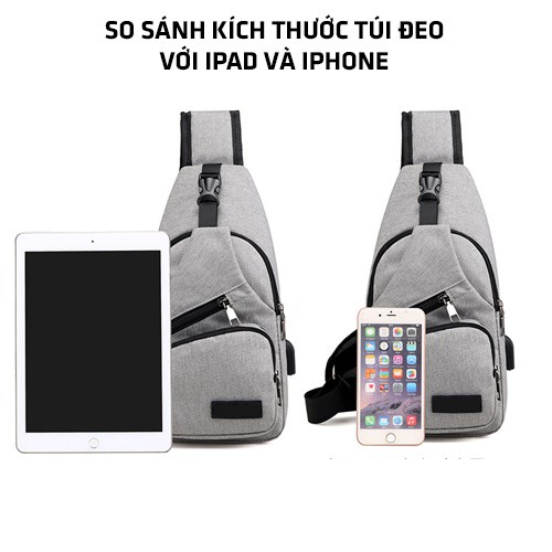 Túi đeo chéo nam vải canvas chống nước 3 ngăn phong cách Hàn Quốc Tặng kèm sạc USB