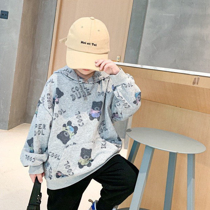 AB281 -Áo hoodie nỉ bé trai xám gấu Cool sz 90-150, áo cho bé trời trang thu đông