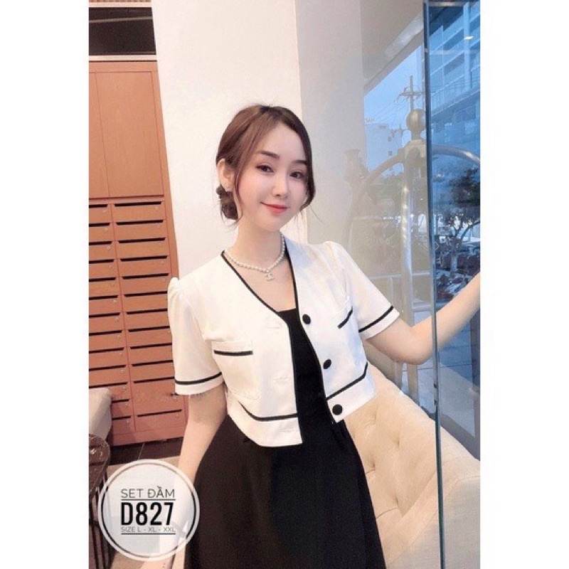 ✔ 𝗙𝗥𝗘𝗘 𝗦𝗛𝗜𝗣 SET VÁY 2 DÂY DÁNG XÒE MIX ÁO VIỀN TỈ MỈ KHOÁC NGOÀI CHẤT TUYẾT MƯA