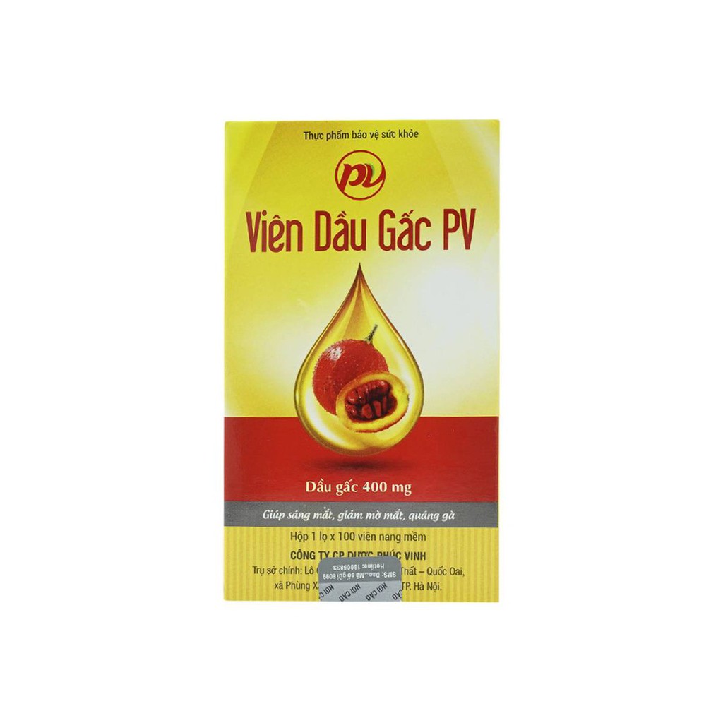 Combo 2 hộp Viên dầu gấc PV sáng mắt làm đẹp da, Hộp 100 viên