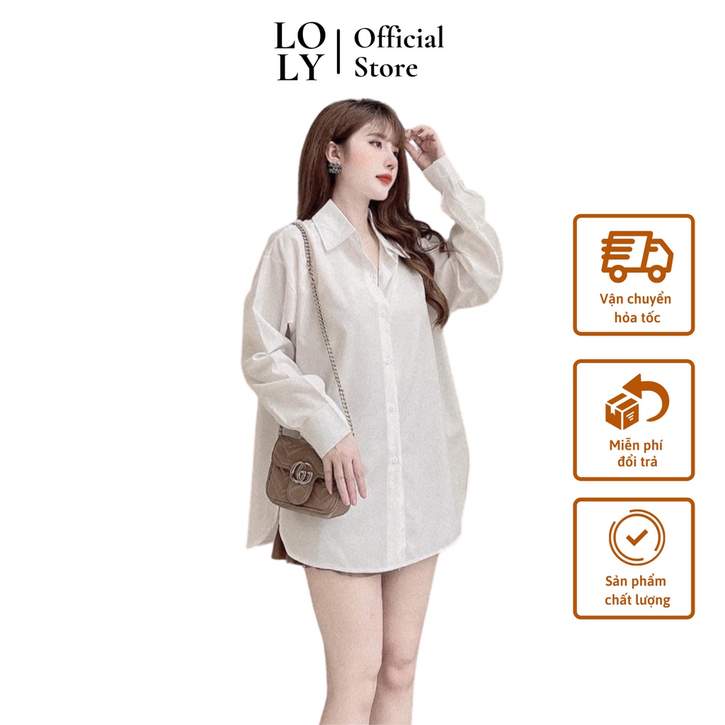 Áo Sơ Mi Trắng Xẻ Vạt Bầu, Form Rộng Chất Liệu Cao Cấp - LOLY Store CD090