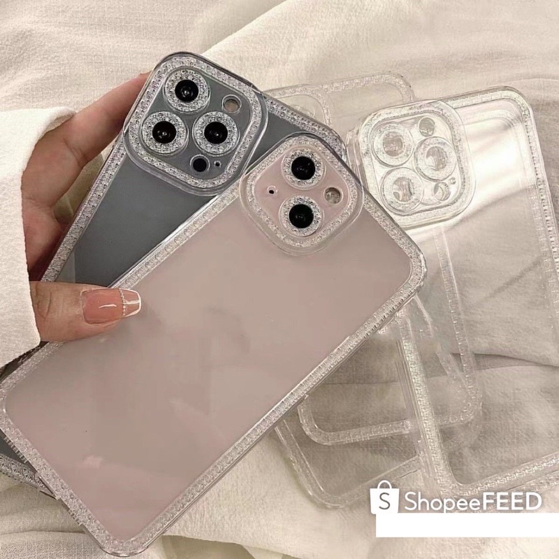 Ốp lưng silicon nhũ viền Kim Cương dành cho iPhone 7 đến 13 Promax