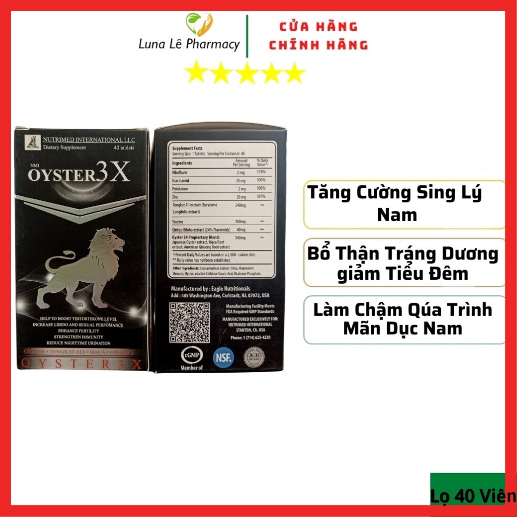 Oyster 3X Lọ 40 Viên Tăng Cường Sinh Lý Nam, Khoẻ Tinh Trùng, Bổ Thận Tráng Dương