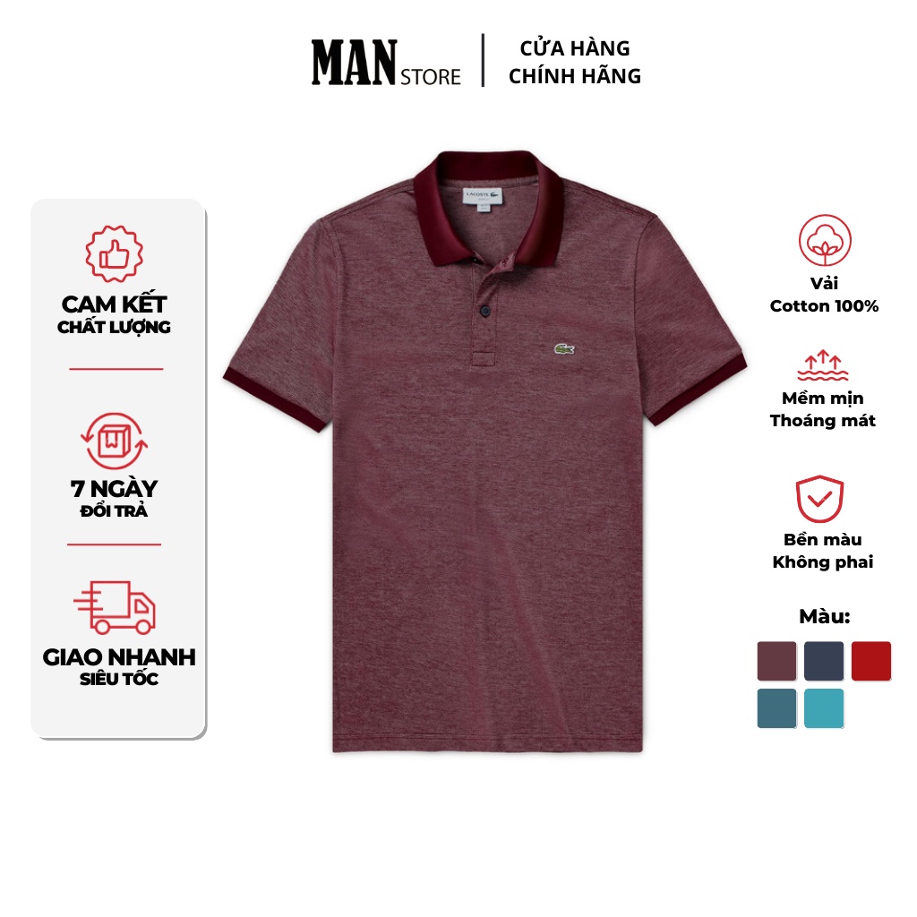 Áo thun polo nam có cổ Lacoste trơn, áo thun nam basic, tay ngắn, vải cotton thoáng mát