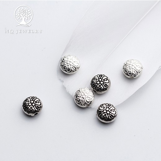 Charm bạc chặn hạt hình tròn dẹp họa tiết hoa văn - NQ Jewelry
