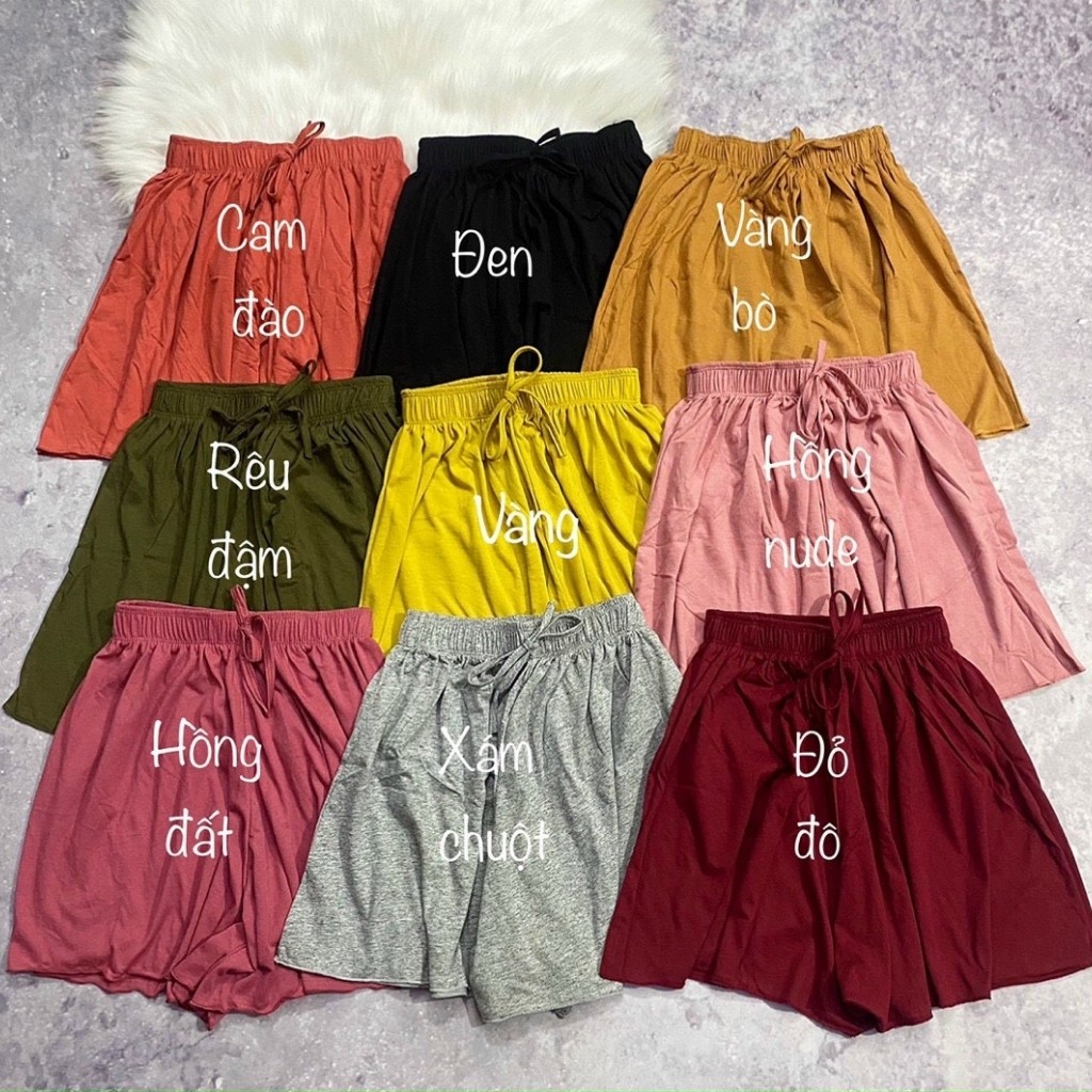 Quần short cotton ống rộng giả váy lưng chun - Ảnh thật