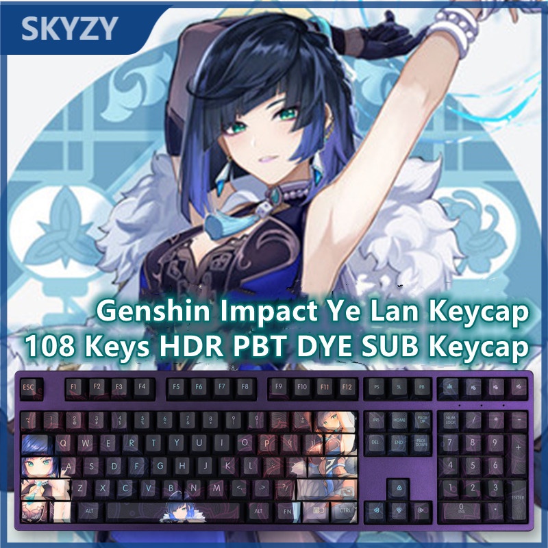 Genshin Impact Ye Lan Keycap Cherry Profile Anime PBT DYE-SUB Bàn phím cơ học Keycap