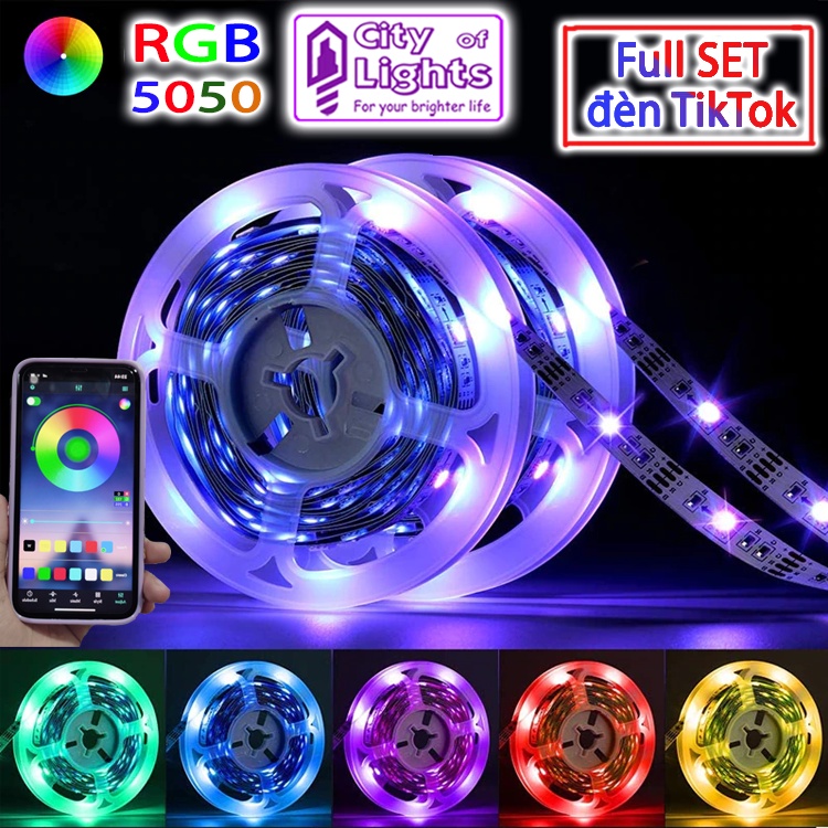 Đèn led trang trí phòng ngủ nháy theo nhạc đèn led tiktok dài 1M 3M 5M hỗ trợ livestream điều khiển qua apps bluetooth