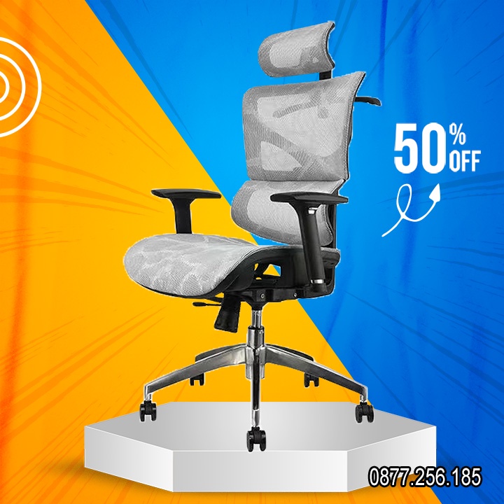 Ghế Xoay Văn Phòng Công Thái Học Ergonomic Cao Cấp Omega M084 Full Lưới Có Tựa Đầu