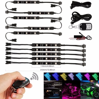 10pcs Motorcycle RGB LED Under Glow Neon Strip Light Kit Remote Control