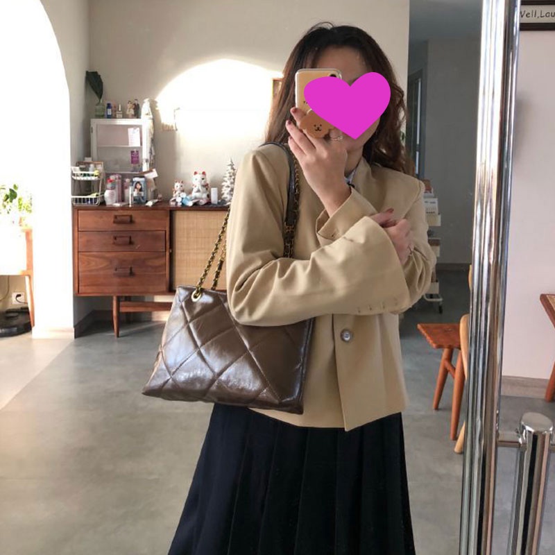 Túi Xách Da Bóng Phối Dây Xích Thời Trang Thu Đông Dành Cho Nữ