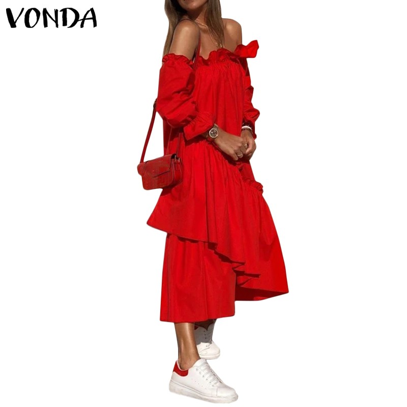 VONDA Women Long Sleeve Off Shoulder Sexy Party Ruffled Long Dress | BigBuy360 - bigbuy360.vn