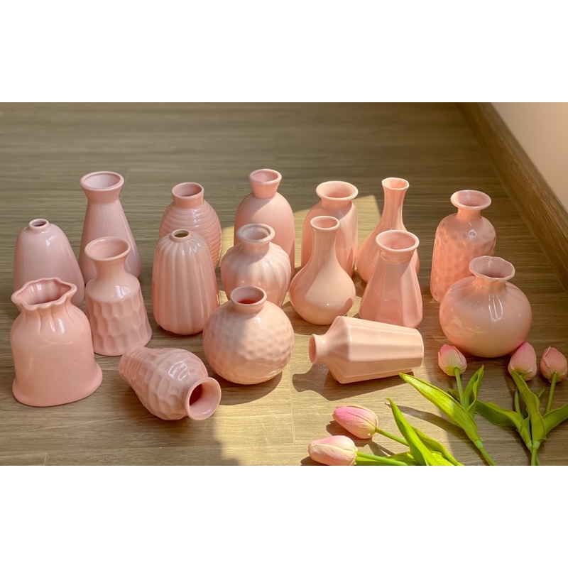 Lọ Hoa Mini Men bóng decor màu Hồng Pastel nhẹ nhàng Bình Hoa Gốm sứ Bát Tràng nhiều mẫu