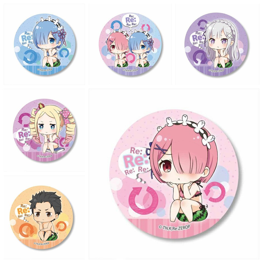 Combo 6 huy hiệu cài áo IN HÌNH Re:Zero − Bắt đầu lại ở thế giới khác anime chibi dễ thương tiện lợi