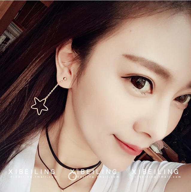 Bông tai dài bất đối xứng thanh dọc và ngôi sao