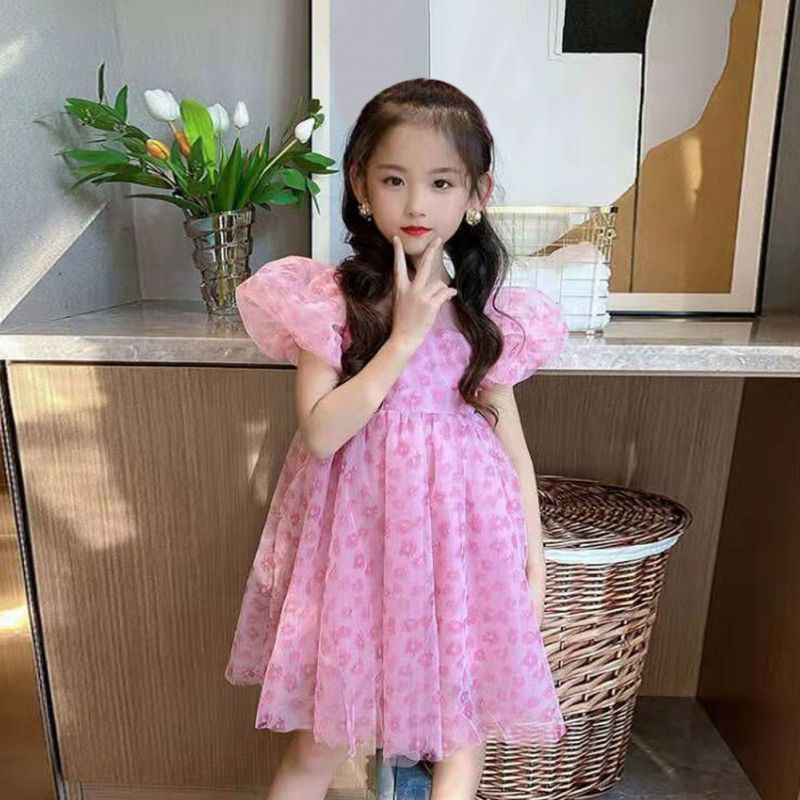 Đầm Công Chúa Tay Ngắn Phối Lưới Se7en Cho Bé Gái