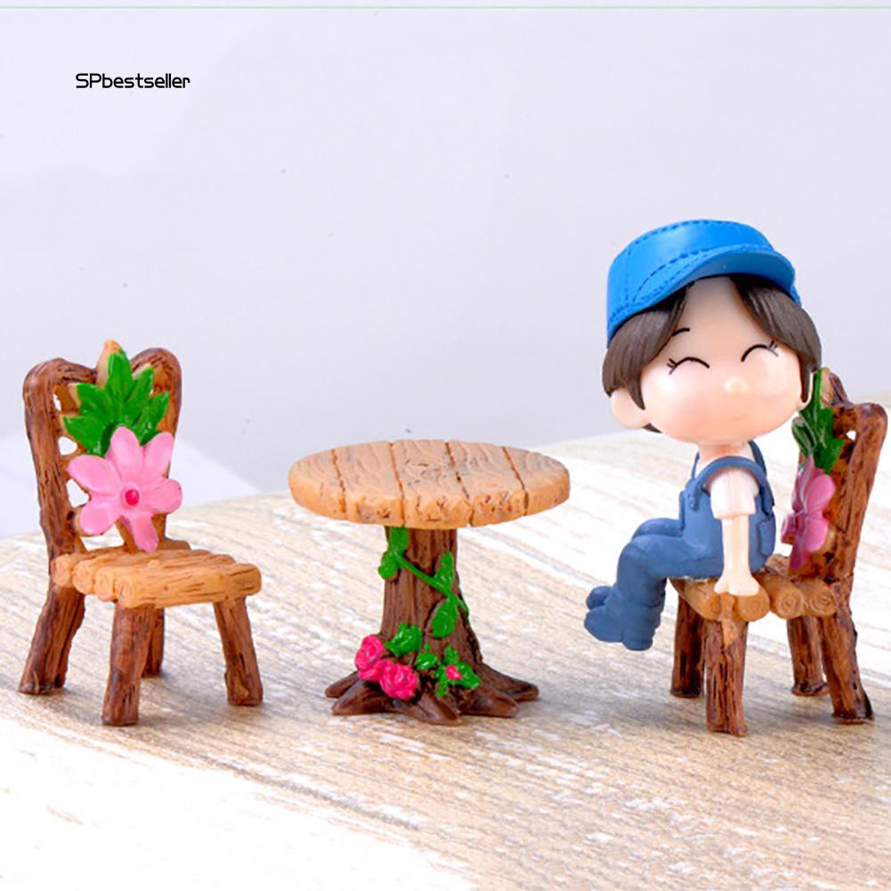 Set mô hình bàn ghế thu nhỏ 3 món dễ thương trang trí tiểu cảnh sáng tạo