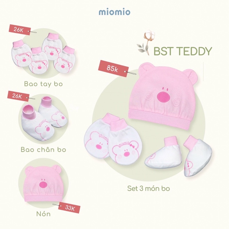 Bộ Nón bao tay chân Miomio cho bé sơ sinh (1 nón+2 chiếc bao chân+4 chiếc bao tay)
