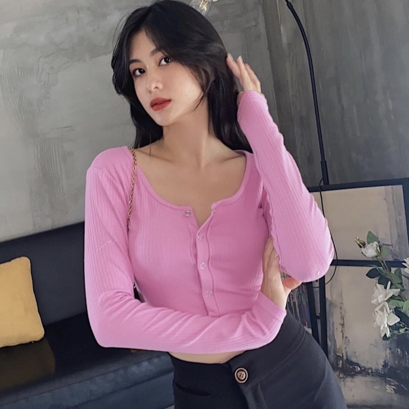 Áo croptop nữ kiểu nút bấm tay dài Phiong sg