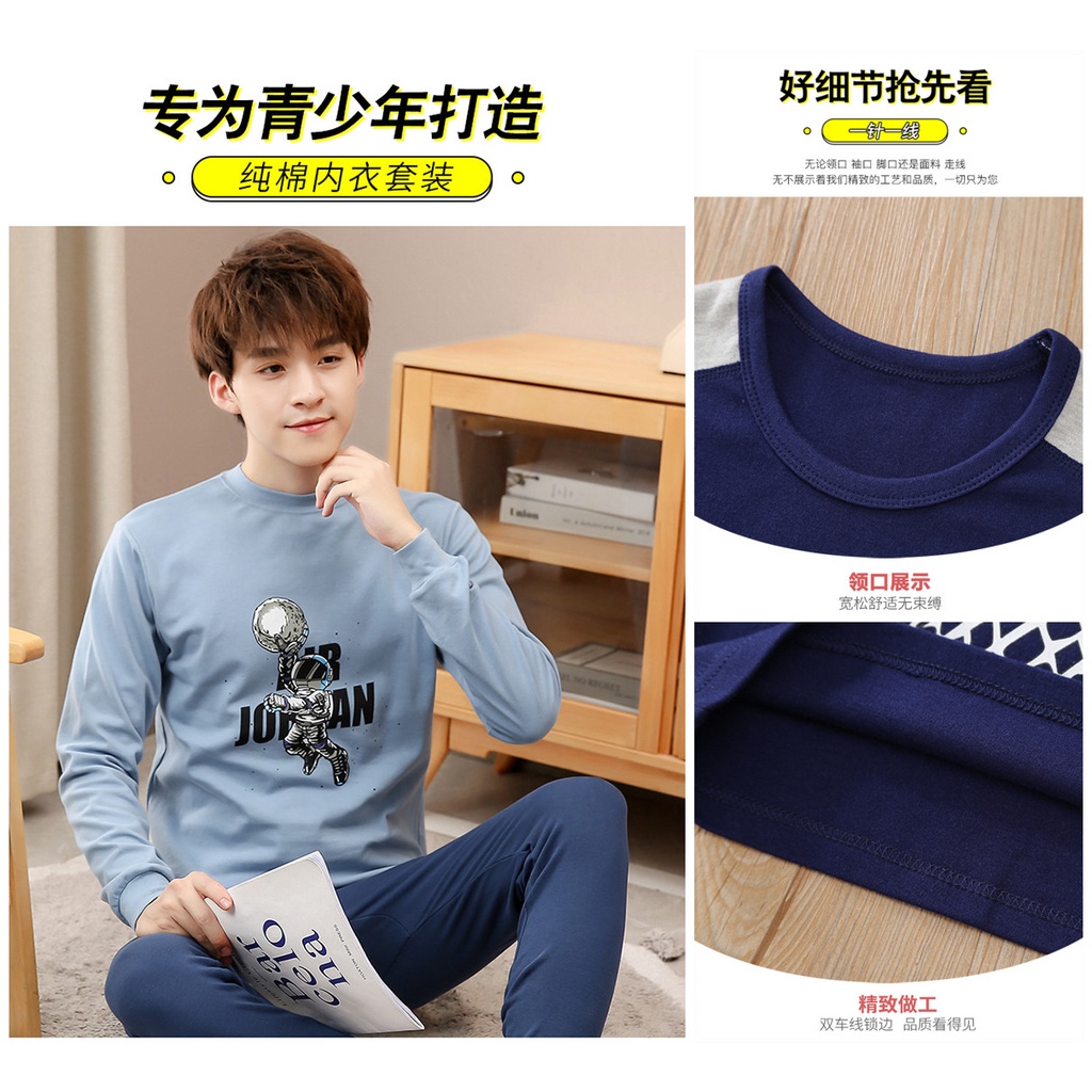 Bộ Đồ Ngủ Tay Dài Chất Liệu Cotton 140cm - 180cm Thời Trang Xuân Thu Cho Nam