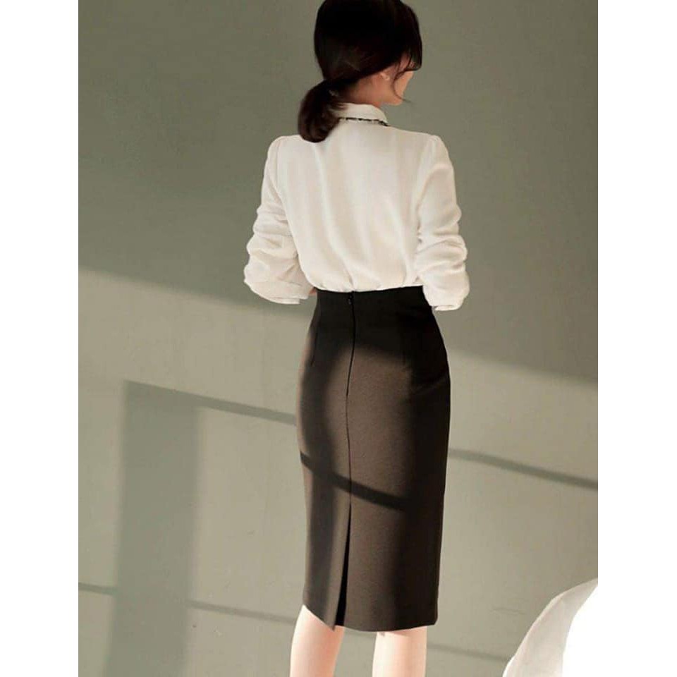 Chân váy bút chì màu đen xẻ sau tới gối thanh lịch- M1B