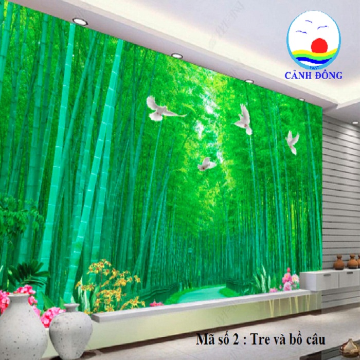 Giấy dán tường rừng tre trúc xanh mát đẹp mắt sẵn keo dán trên kính, gỗ