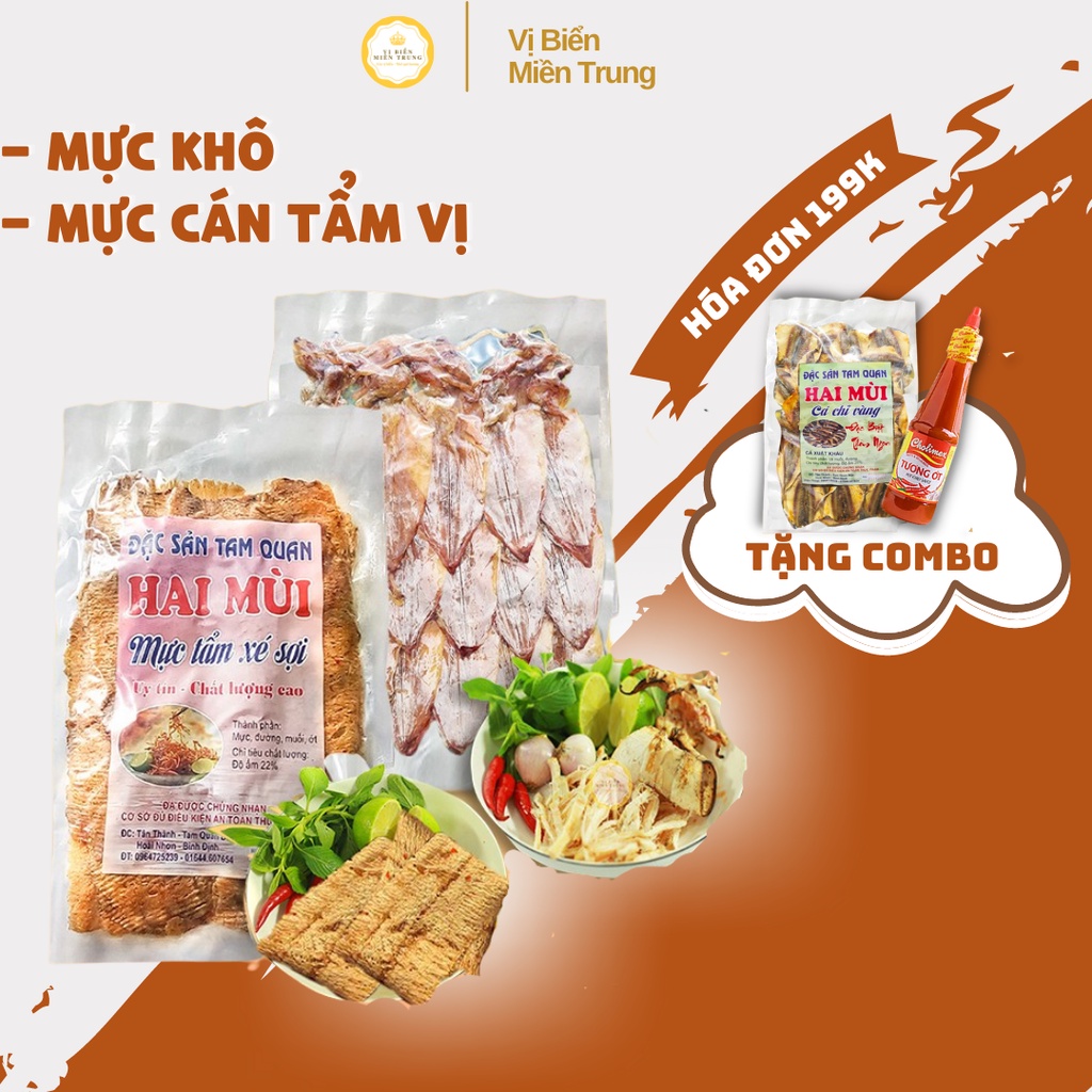 [COMBO QUÀ TẶNG]  Mực Khô  + Mực Cán Nguyên Con Hải Sản Khô 1 Nắng Chuẩn Vị Miền Trung