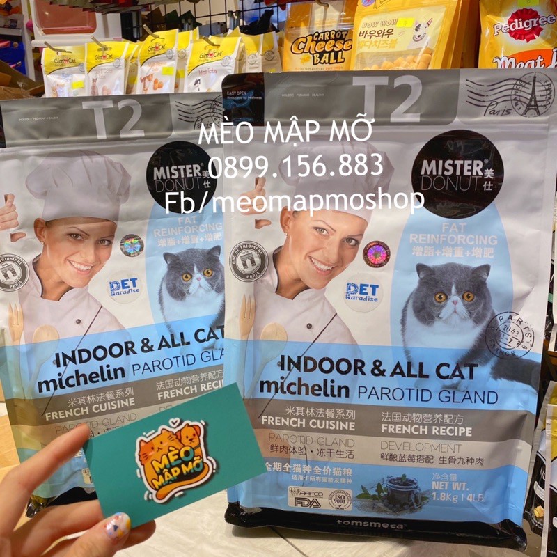 HẠT MISTER DONUT T2 INDOOR ALL CAT THỨC ĂN DÀNH CHO MÈO LỚN 1.8kg ( túi seal )